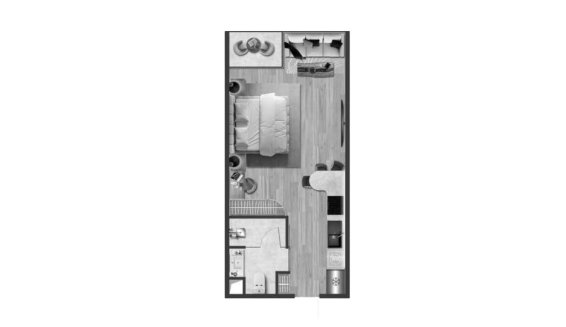 Apartment floor plan, 1 room in Andaman Atrium No. 11009 (2D)